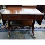 Mahogany and cross-banded sofa table with turned p