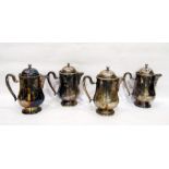 Four silver plate coffee pots of baluster form, ra