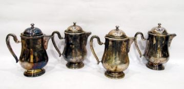 Four silver plate coffee pots of baluster form, ra