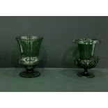 Green glass vase, pedestal thistle-shaped and anot