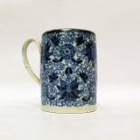Early 19th century pearlware mug with blue transfe