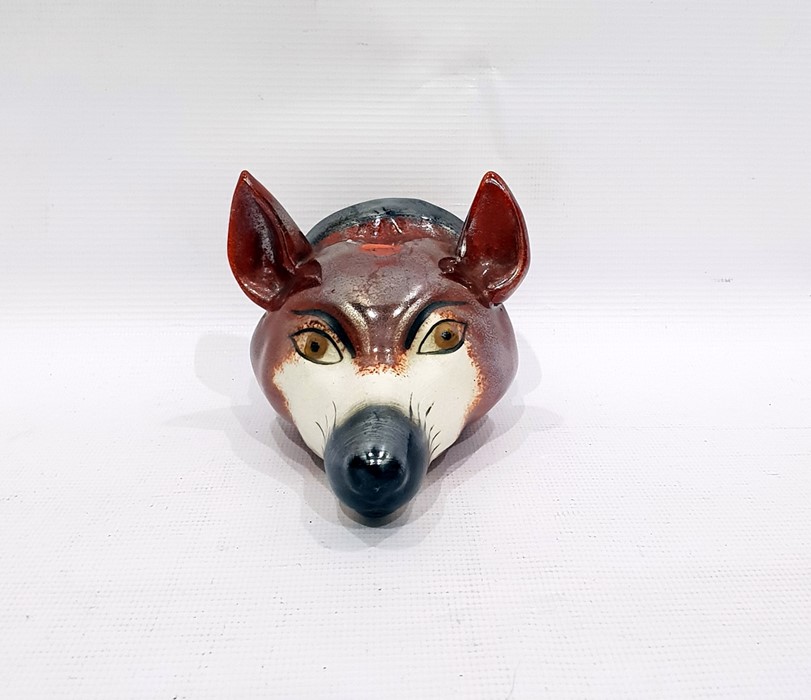 Lustre pottery fox head stirrup cup with silver lu