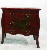 Red lacquer and floral decoration chest of three l