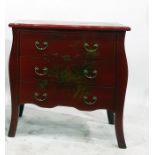 Red lacquer and floral decoration chest of three l