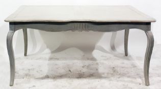 Grey painted dining table raised on cabriole legs,