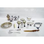 Quantity of silver plate, various, to include cocktail shaker, candelabrum, tray and cutlery (2