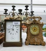 French carriage clock with enamel dial, with strik