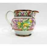 19th century copper lustre mask jug with floral bo