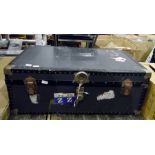 Early 20th century trunk and a collection of recor