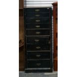 Edwardian ebonised wellington chest fitted nine dr