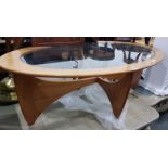 G-Plan oval glass top coffee table, 122cm