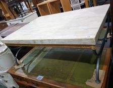 Rectangular marble topped coffee table on stylised