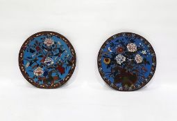 Pair of cloisonne plaques, floral and bird decorat