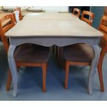 Dining table, grey-painted on cabriole legs, 167cm