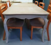 Dining table, grey-painted on cabriole legs, 167cm