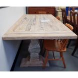 20th century limed plank-top dining table with lim