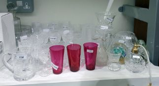 Quantity cut glass stemmed wines, tumblers, bowls