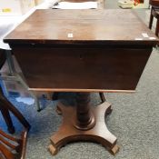 19th century mahogany sewing table, the hinged top