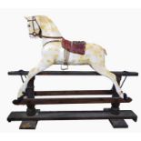 Vintage carved wood child's rocking horse with str