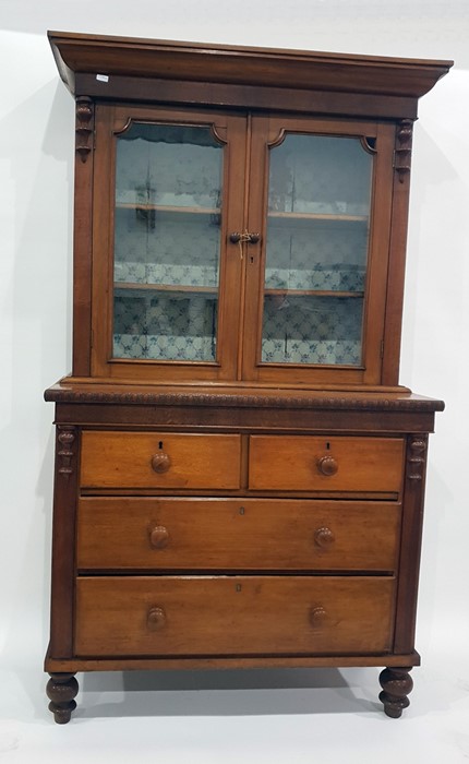 Victorian mahogany bookcase on chest having flat c