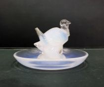 Lalique opalescent glass turkey pin tray, signed t