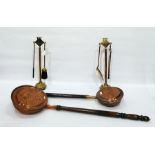 Two copper and turned wood warming pans, chestnut