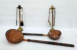 Two copper and turned wood warming pans, chestnut