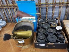 Large quantity of barge ware teapots,  brass coal