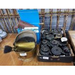 Large quantity of barge ware teapots,  brass coal