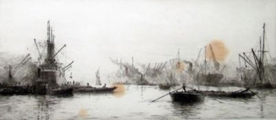 W L Wyllie Signed etching “Royal Albert Dock” with