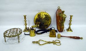 Collection of brassware to include burner marked '