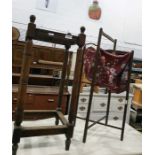 Open framed folding needlework basket and an oak u