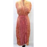 1930's Fortuny style cocktail dress with a panel inset to the front and a plaited silk belt