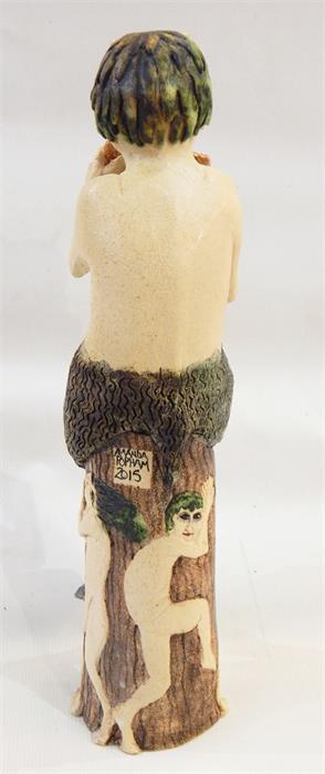 Amanda Popham (b.1954) figure of Pan from the Greek Myths Series, figure of Pan seated on tree stump - Image 4 of 6