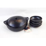 Tierra Negra organic cookware clay casserole with table tablet and four bowls (handmade in the Andes