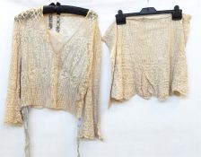 Silver lame vintage (probably 1920's) jacket with bell sleeves, a vintage lace top and skirt (