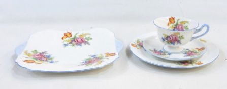 Shelley china tea service for six persons, all floral spray decorated with blue borders, including