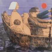 Frans Wesselman (1953) Limited edition print  "Islanders II", 2/75, figures and sheep in boat,