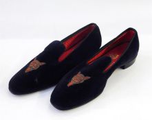 Pair of gentleman's slippers made by Slade, size 7, embroidered with a fox, appear to be unworn, a