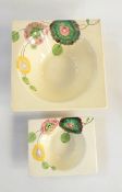 Clarice Cliff 'Biarritz' Royal Staffordshire pottery part dessert set viz:- pair square serving