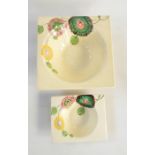 Clarice Cliff 'Biarritz' Royal Staffordshire pottery part dessert set viz:- pair square serving