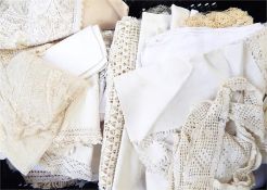 Quantity of table linen, mats, tablecloths, etc and some pieces of lace (1 box)