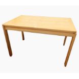 Mid 20th century lightwood extending dining table, extra leaf, on straight supports, extending to