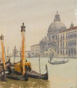 Unattributed Aquatint Venetian canal scene, signed Unattributed Watercolour drawing Scene of