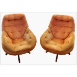 Pair of 1970's Vono swivel and tilt armchairs, having button back and seat, in rust dralon, on