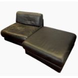 De Sede Swiss leather folding armchair bed and matching pouffe, which also converts to single bed,