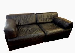 De Sede Swiss 1970's leather two-seater sofa in the form of two sections with removable arms, each