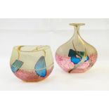 Modern glass bottle vase, with mottled pink and iridescent abstract design, signed indestrinctly,
