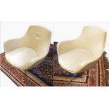 Pair Grassoler Spanish beige leather swivel armchairs, each with removable seat cushion, on chrome