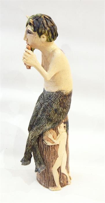 Amanda Popham (b.1954) figure of Pan from the Greek Myths Series, figure of Pan seated on tree stump - Image 3 of 6